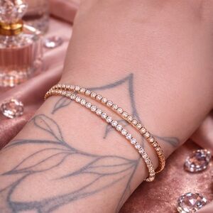 Elegant Gold Plated Double Strand Tennis Bracelet with Sparkling Accents